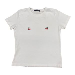 Brandy Melville Cherry Embroidered Short Sleeve Tee White T-shirt Summer Top
